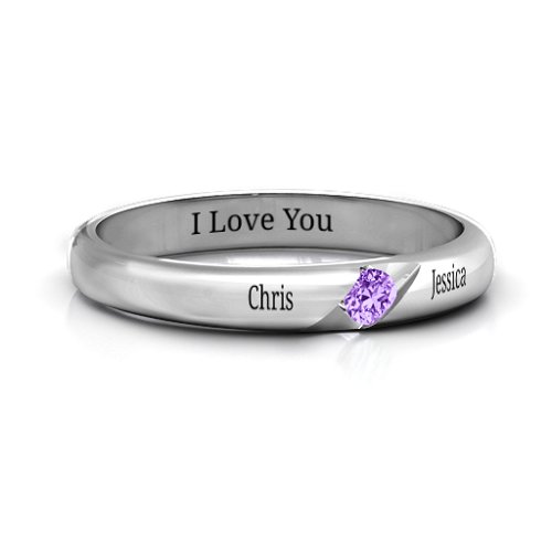 Women's Reveal Stone Grooved Ring – Sterling Silver with Amethyst