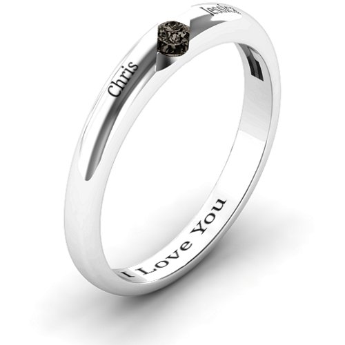 Women's Reveal Stone Grooved Ring – Sterling Silver with Smokey Quartz
