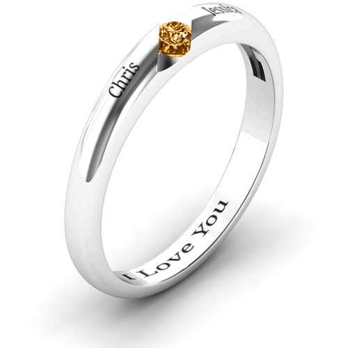 Women's Reveal Stone Grooved Ring – Sterling Silver with Citrine