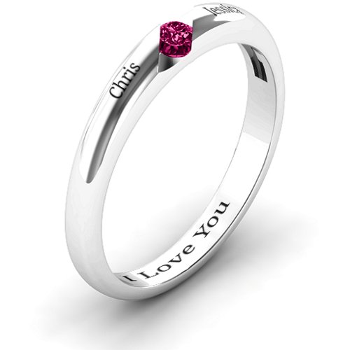 Women's Reveal Stone Grooved Ring – Sterling Silver with Ruby