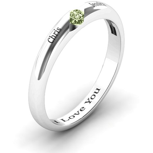 Women's Reveal Stone Grooved Ring – Sterling Silver with Peridot