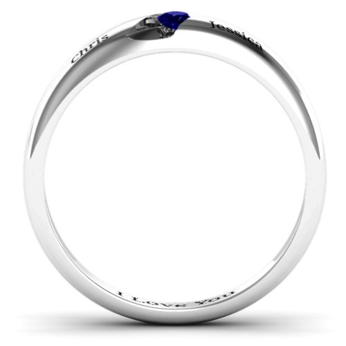 Women's Reveal Stone Grooved Ring – Sterling Silver with Blue Sapphire