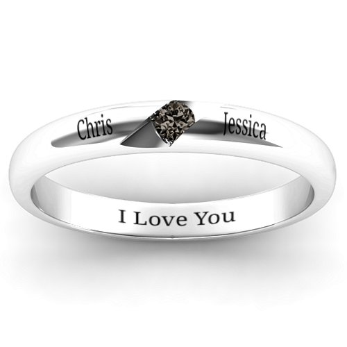 Women's Reveal Stone Grooved Ring – Sterling Silver with Smokey Quartz
