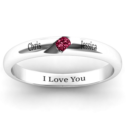 Women's Reveal Stone Grooved Ring – Sterling Silver with Ruby