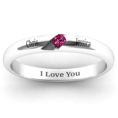 Women's Reveal Stone Grooved Ring – Sterling Silver with Ruby