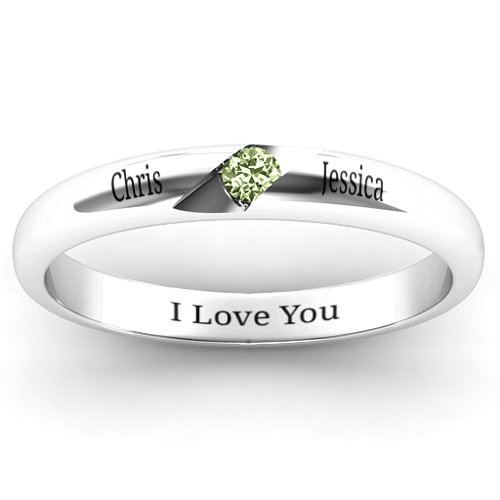 Women's Reveal Stone Grooved Ring – Sterling Silver with Peridot