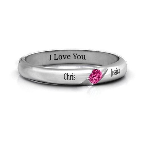 Women's Reveal Stone Grooved Ring – Sterling Silver with Ruby
