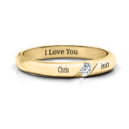 Women's Reveal Stone Grooved Ring in 10K Solid Yellow Gold with Diamond