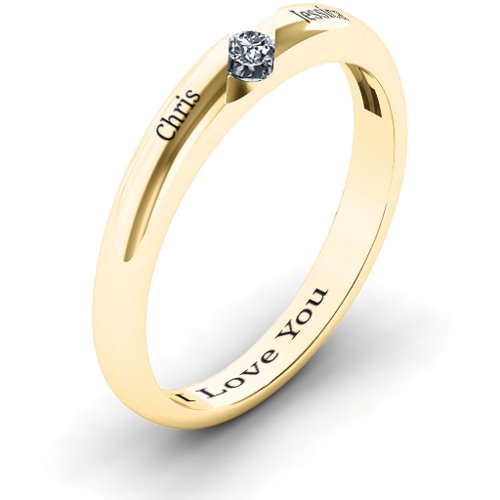 Women's Reveal Stone Grooved Ring – 10K Yellow Gold with Diamond