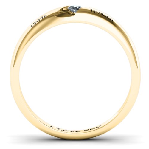Women's Reveal Stone Grooved Ring – 10K Yellow Gold with Diamond