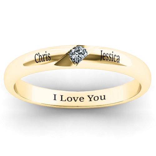 Women's Reveal Stone Grooved Ring – 10K Yellow Gold with Diamond