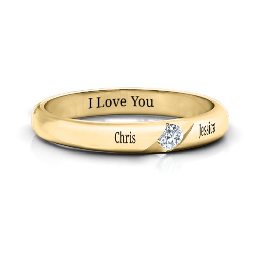 Women's Reveal Stone Grooved Ring – 10K Yellow Gold with Diamond