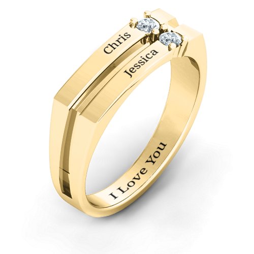 Women's Crevice Grooved Ring – 10K Yellow Gold with Diamond