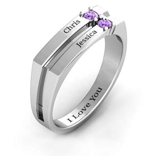 Women's Crevice Grooved Ring – Sterling Silver with Amethyst