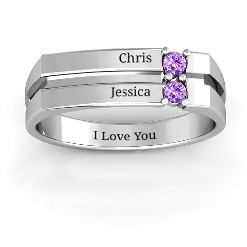 Women's Crevice Grooved Ring – Sterling Silver with Amethyst