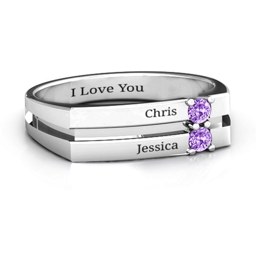 Women's Crevice Grooved Ring – Sterling Silver with Amethyst