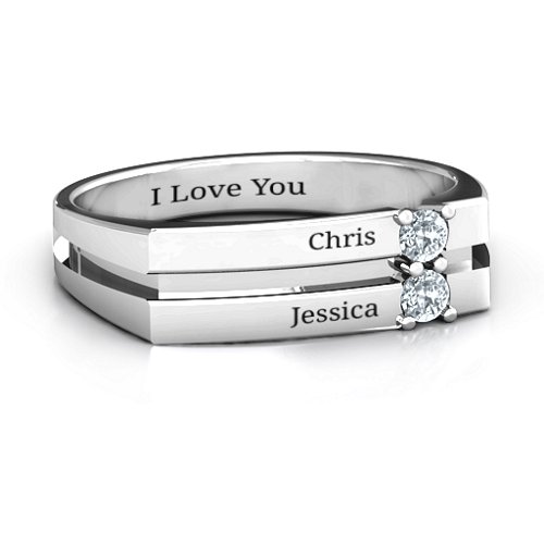 Women's Crevice Grooved Ring – Sterling Silver with Cubic Zirconia