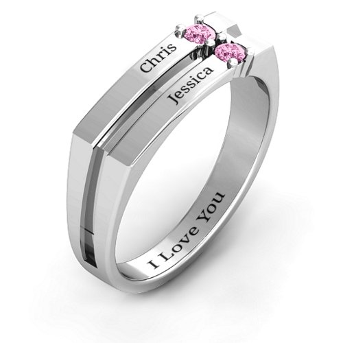 Women's Crevice Grooved Ring – Sterling Silver with Pink Sapphire