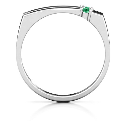 Women's Crevice Grooved Ring – Sterling Silver with Emerald