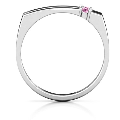 Women's Crevice Grooved Ring – Sterling Silver with Pink Sapphire