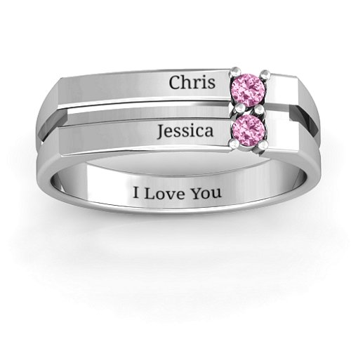 Women's Crevice Grooved Ring – Sterling Silver with Pink Sapphire