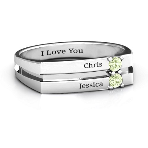 Women's Crevice Grooved Ring – Sterling Silver with Peridot