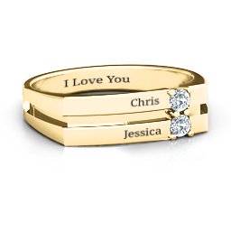 Women's Crevice Grooved Ring in 10K Solid Yellow Gold with Diamond