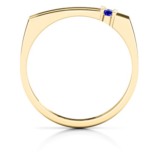 Women's Crevice Grooved Ring – 10K Yellow Gold with Cubic Zirconia and Blue Sapphire