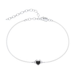 Heart Anklet with Cold Enamel in 925 Sterling Silver