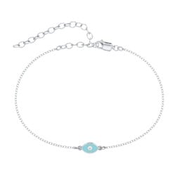 Evil Eye Anklet with Accent Stone and Cold Enamel