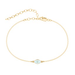 Evil Eye Anklet with Accent Stone and Cold Enamel in 18K Gold Plated Silver with Mint Premium Zirconia