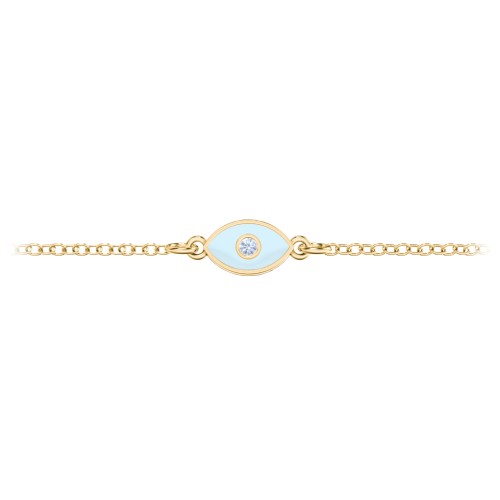 Evil Eye Anklet with Accent Stone and Cold Enamel – 18K Gold Plated Silver with Fancy Blue Premium Zirconia