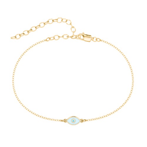 Evil Eye Anklet with Accent Stone and Cold Enamel – 18K Gold Plated Silver with Mint Premium Zirconia