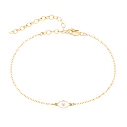 Evil Eye Anklet with Accent Stone and Cold Enamel in 18K Gold Plated Silver with Green Premium Zirconia