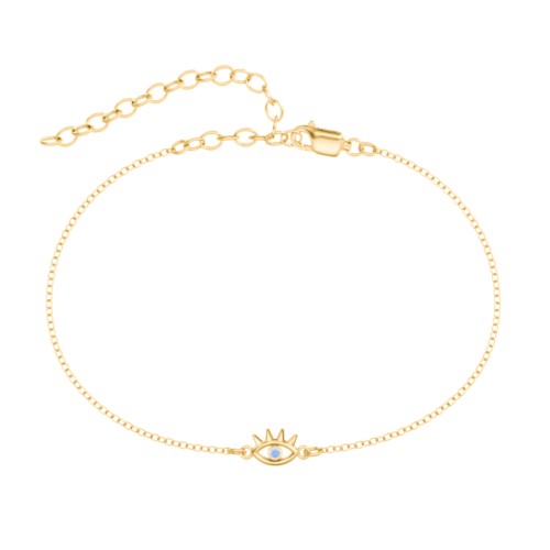 Evil Eye Anklet with Eyelashes – 18K Gold Plated Silver with Fancy Blue Premium Zirconia