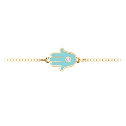 Hamsa Anklet with Accent Stone – 18K Gold Plated Silver with Fancy Blue Premium Zirconia