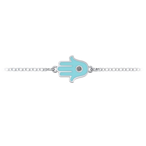 Hamsa Anklet with Accent Stone – Sterling Silver with Black Premium Zirconia