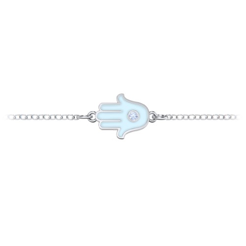 Hamsa Anklet with Accent Stone – Sterling Silver with Fancy Blue Premium Zirconia