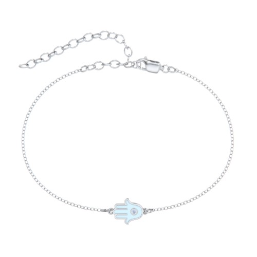 Hamsa Anklet with Accent Stone – Sterling Silver with Fancy Blue Premium Zirconia