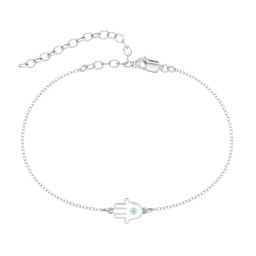 Hamsa Anklet with Accent Stone in 925 Sterling Silver with Mint Premium Zirconia