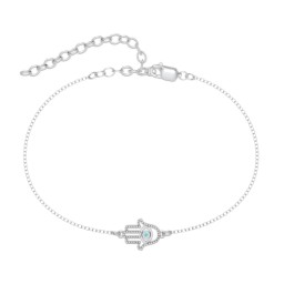 Hamsa Evil Eye Anklet in 925 Sterling Silver with Mint Premium Zirconia