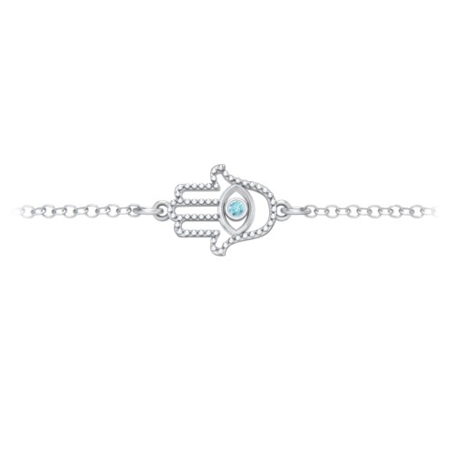 Hamsa Evil Eye Anklet – Sterling Silver with Mint Premium Zirconia