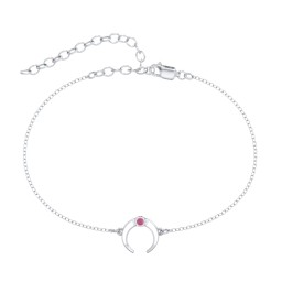 Crescent Horn Anklet with White Cold Enamel in 925 Sterling Silver with Ruby