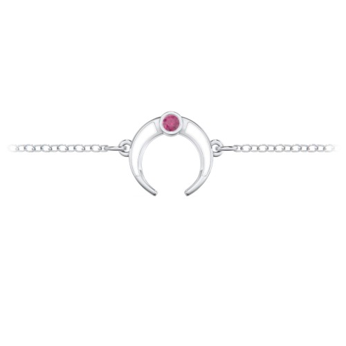 Crescent Horn Anklet with White Cold Enamel – Sterling Silver with Ruby