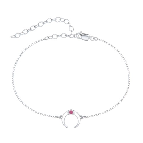 Crescent Horn Anklet with White Cold Enamel – Sterling Silver with Ruby