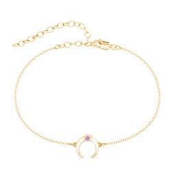 Crescent Horn Anklet with White Cold Enamel in 18K Gold Plated Silver with Amethyst