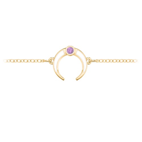 Crescent Horn Anklet with White Cold Enamel – 18K Gold Plated Silver with Amethyst