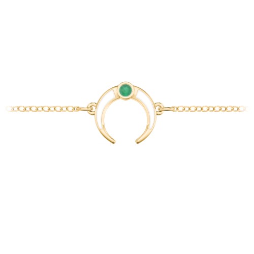 Crescent Horn Anklet with White Cold Enamel – 18K Gold Plated Silver with Emerald
