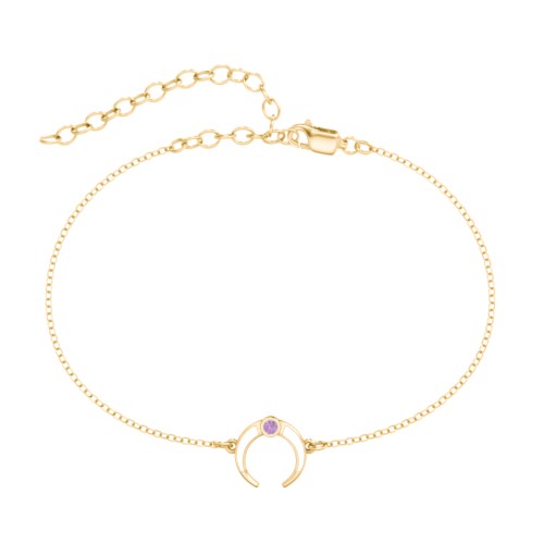 Crescent Horn Anklet with White Cold Enamel – 18K Gold Plated Silver with Amethyst