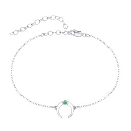 Crescent Horn Anklet with White Cold Enamel in 925 Sterling Silver with Emerald